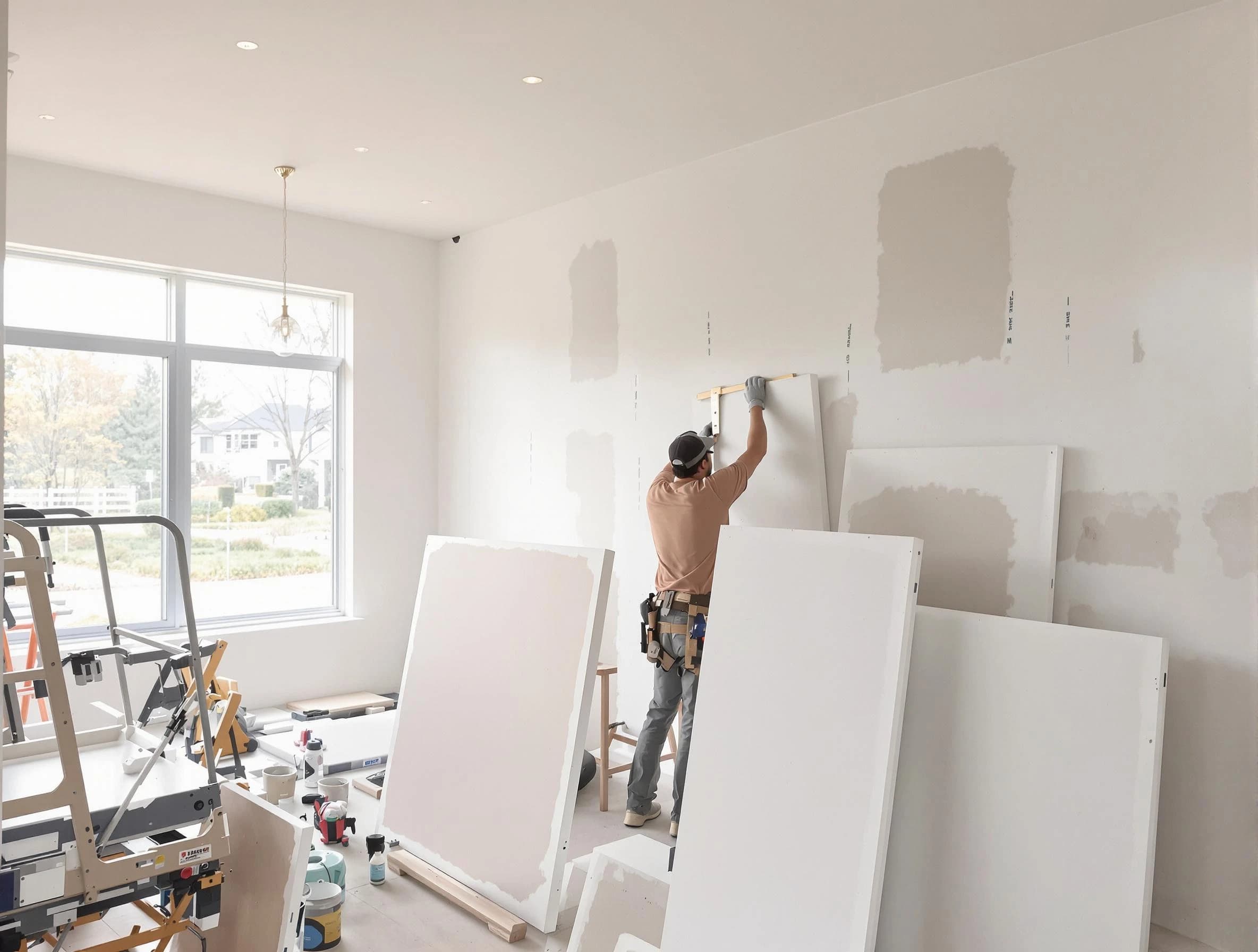 Garfield Heights House Painters precisely hanging drywall sheets in Garfield Heights, OH