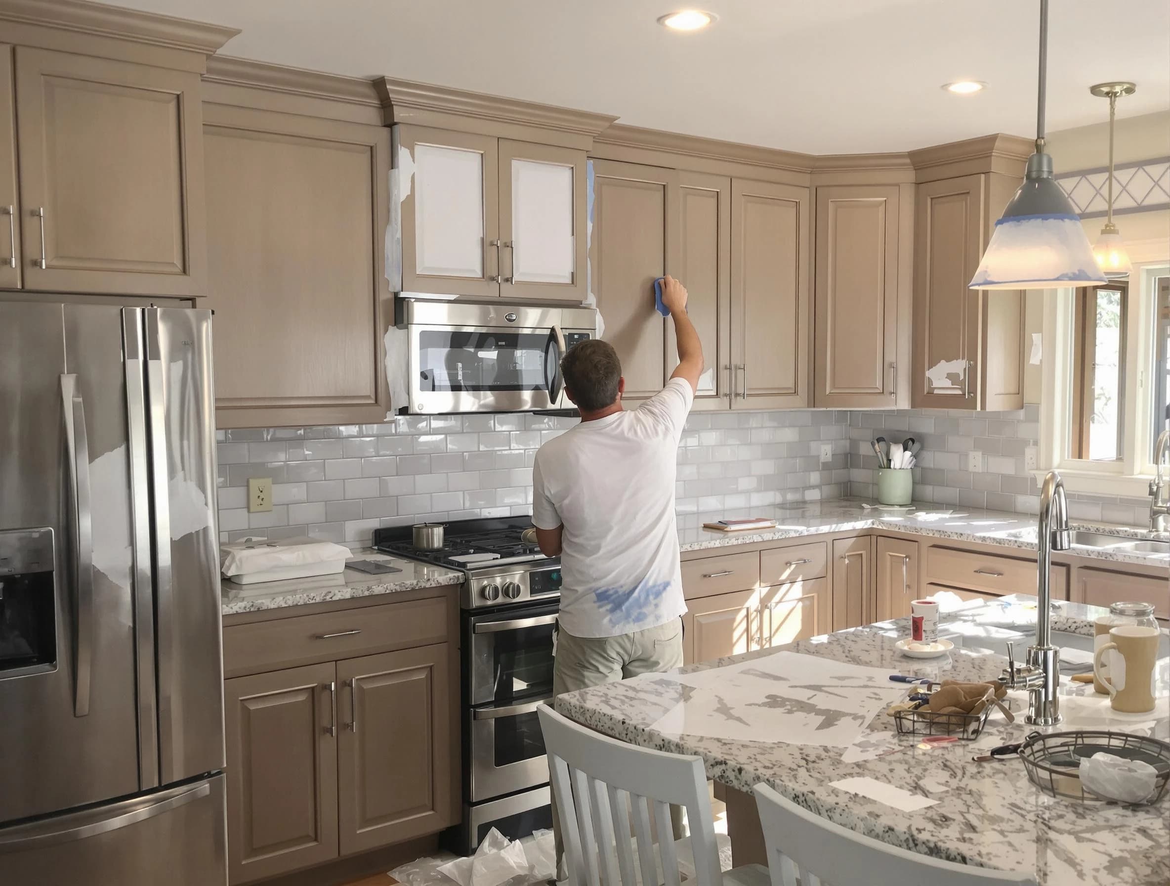 Before-and-after view of kitchen painting by Garfield Heights House Painters in Garfield Heights