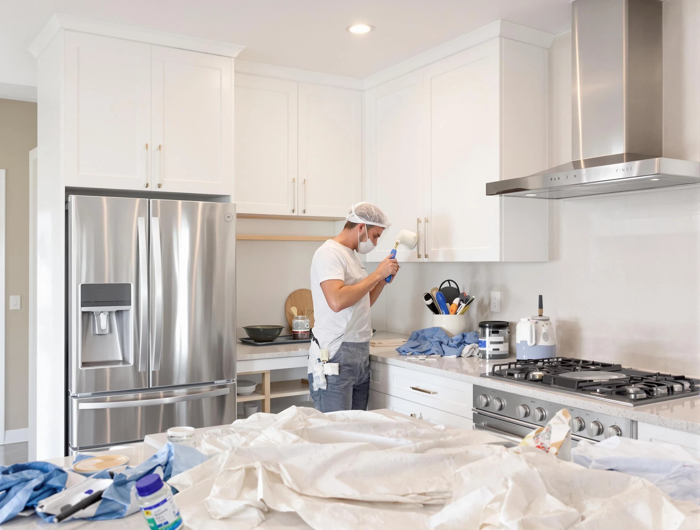 Garfield Heights House Painters painter applying a fresh coat in a kitchen located in Garfield Heights, OH